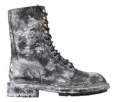 Dolce & Gabbana Black Gray Leather Mid Calf Boots Shoes -   -  Dolce & Gabbana.